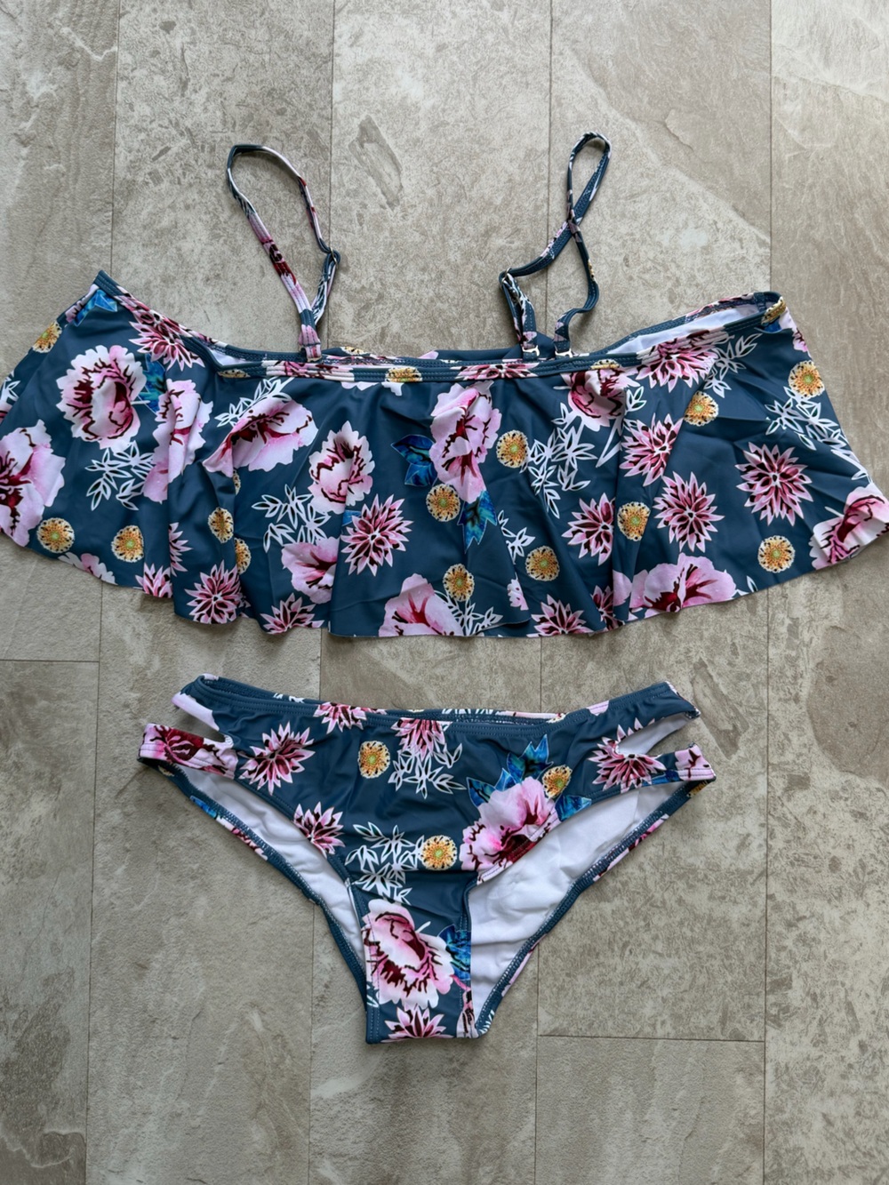 Tempt Me Floral Ruffle Bikini Set Size Small